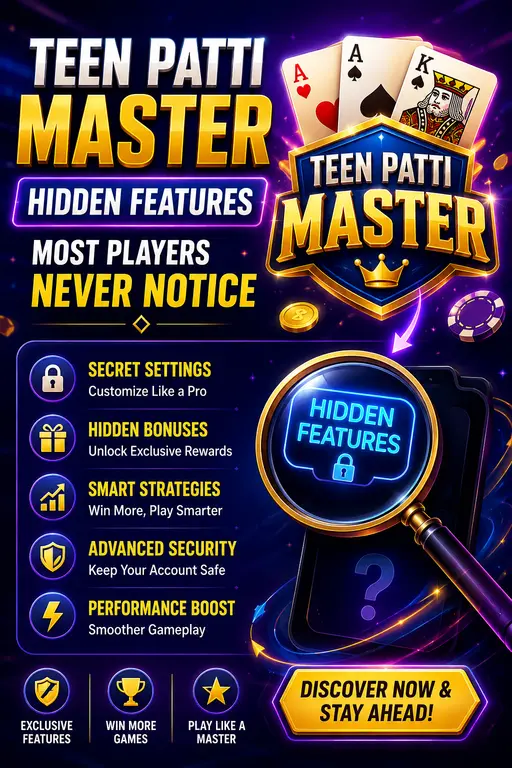 Teen Patti Master hidden features guide showing useful settings, profile customization, game history, and performance options